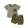 Baby Boys Short Set, Short Sleeve Stripes T-shirt with Elastic Waist Shorts Summer Outfit