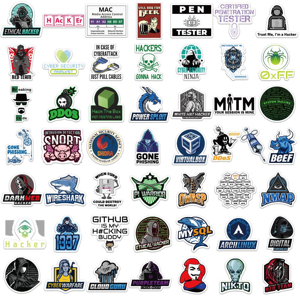 50 шт. Водонепроницаемые стикеры для хакерского кодинга для багажа, гитар, ноутбуков