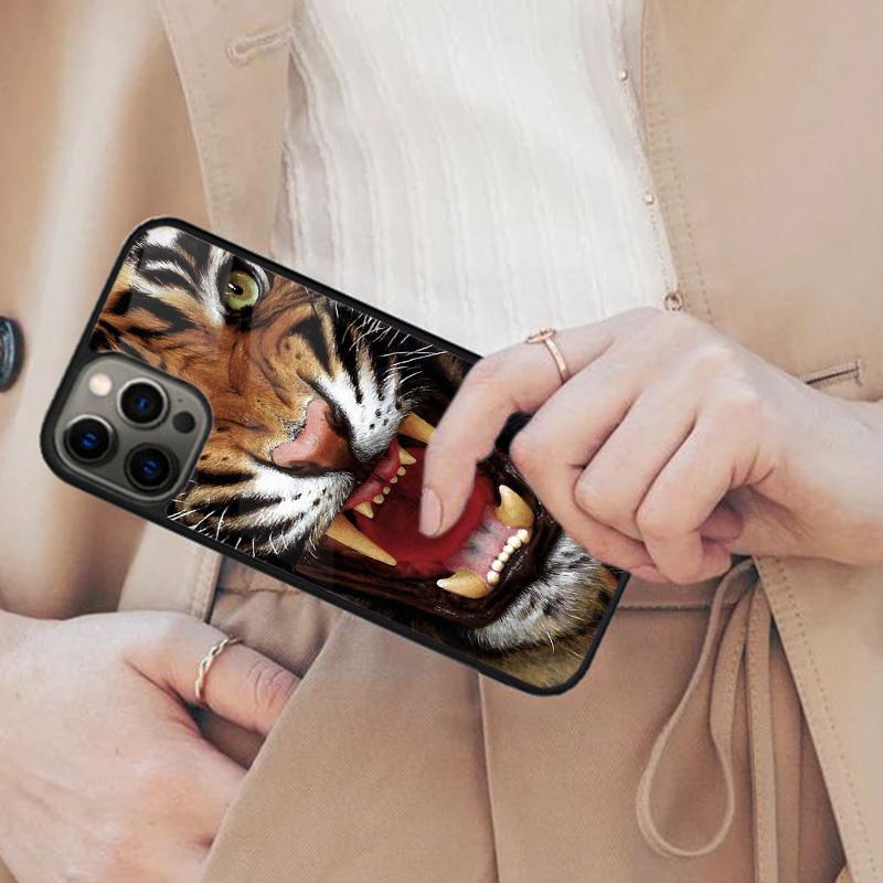 Магнитный чехол для телефона с изображением лица льва и тигра для APPLE iPhone 17 Air 16 14 13 12 Pro Max 15 Plus Беспроводная зарядка С крышкой MagSafe