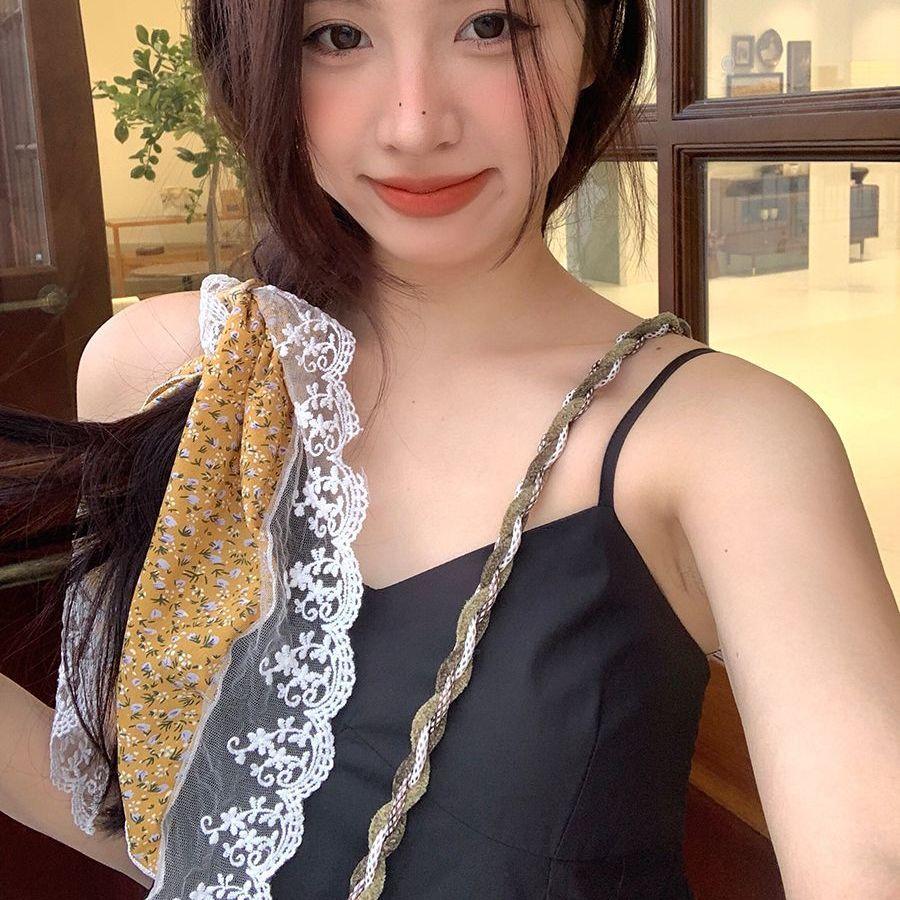 Summer Ins Lace Vintage Triangular Scarf Women Floral Print Sweet Headscarf Trend Elegant Headwear Girl Y2K Jewelry Accessories