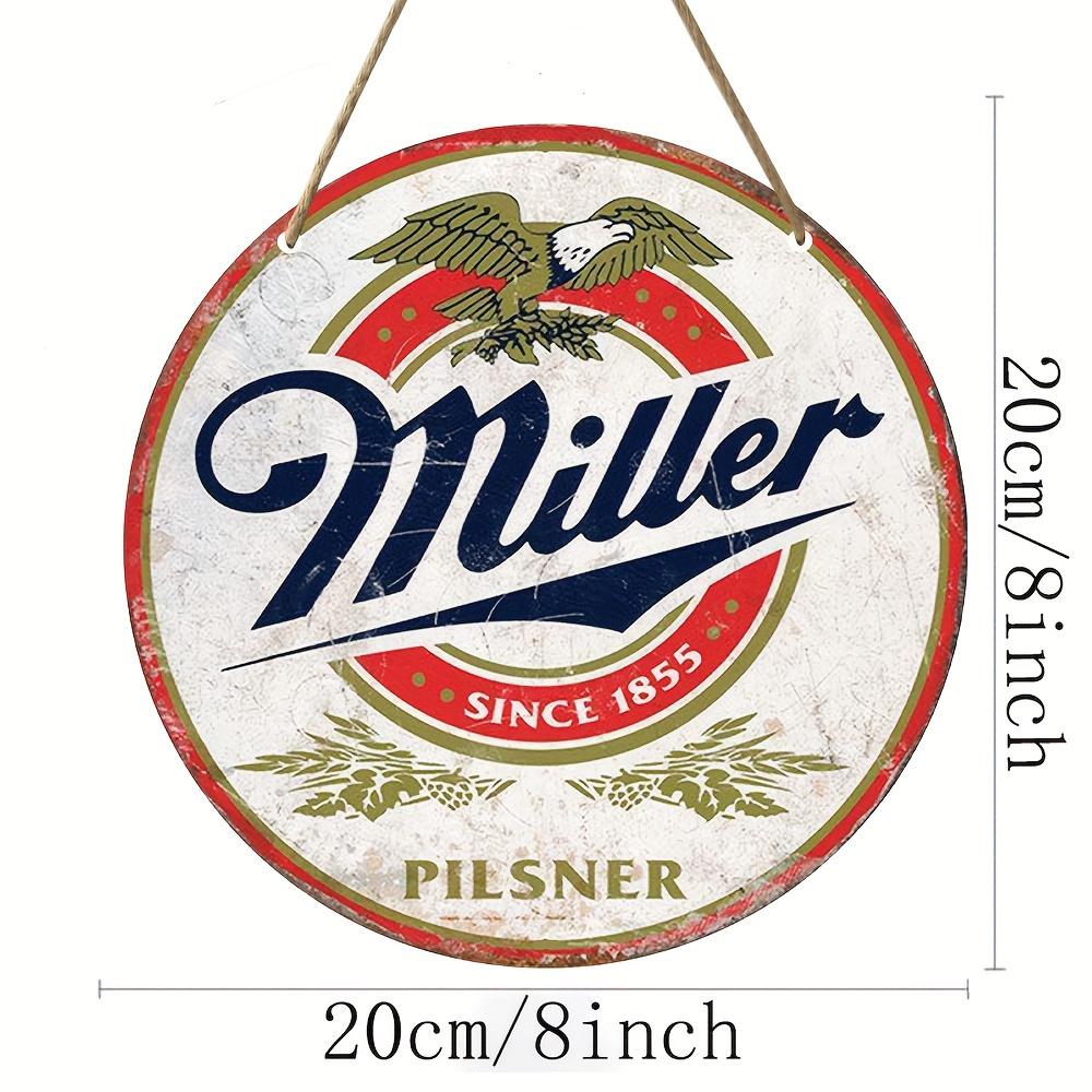 Rustic Wooden "Miller Since 1855" Beer Tin Sign, 8x8 Inches, Vintage Metal Wall Art Decor for Home, Restaurant, Bar, Cafe, Garage Decor