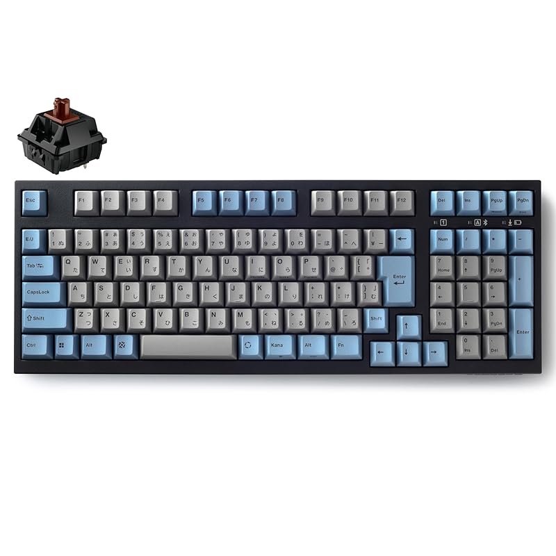 LEOPOLD FC980MBT СЕРО-ГОЛУБАЯ Bluetooth/USB-C Японская JIS раскладка Kanaya 102 клавиши Компактная клавиатура с цифровым блоком Переключатели с возможностью горячей замены
