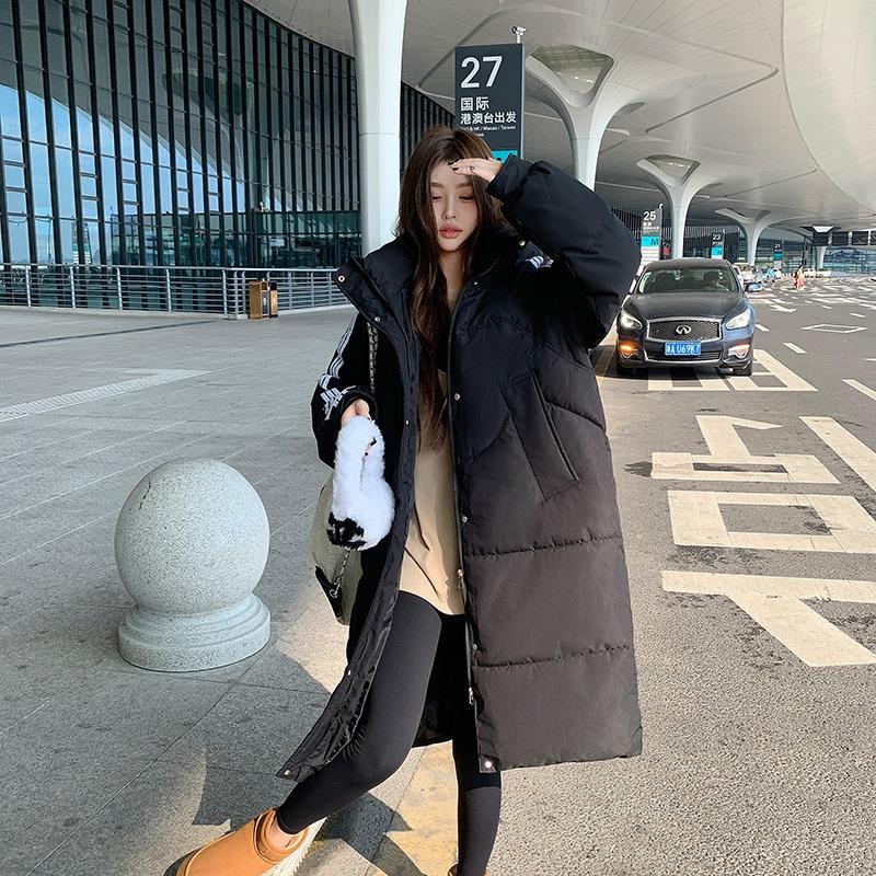 Женская длинная хлопковая одежда зимняя новая куртка свободная модная универсальная хлопковая одежда утолщенная хлопковая куртка с капюшоном