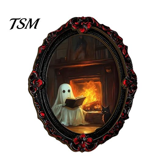 Strong Soft Magnet Fridge Accessories Halloween Wooden Refrigerator Magnets, Vintage Gothic Oval Frame Magnets with Witch Waterproof Party Supplies