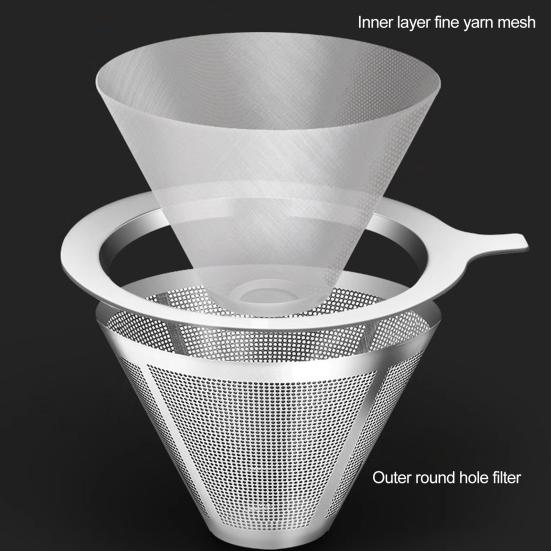 Coffee Filter Easy To Clean Stainless Steel Coffee Cone Filter Reusable Fine Mesh Strainer for Home Kitchen