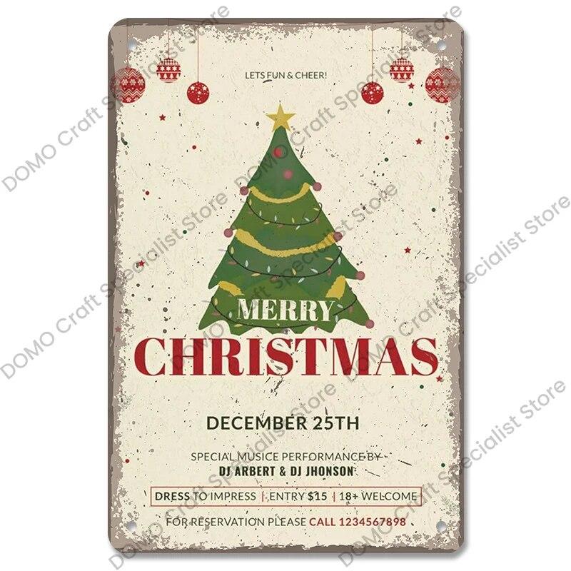 Christmas Tree Bells Santa Claus Poster Vintage Metal Tin Signs Merry Christmas Retro Metal Plate Cafe Bar Pub Home Wall Decor
