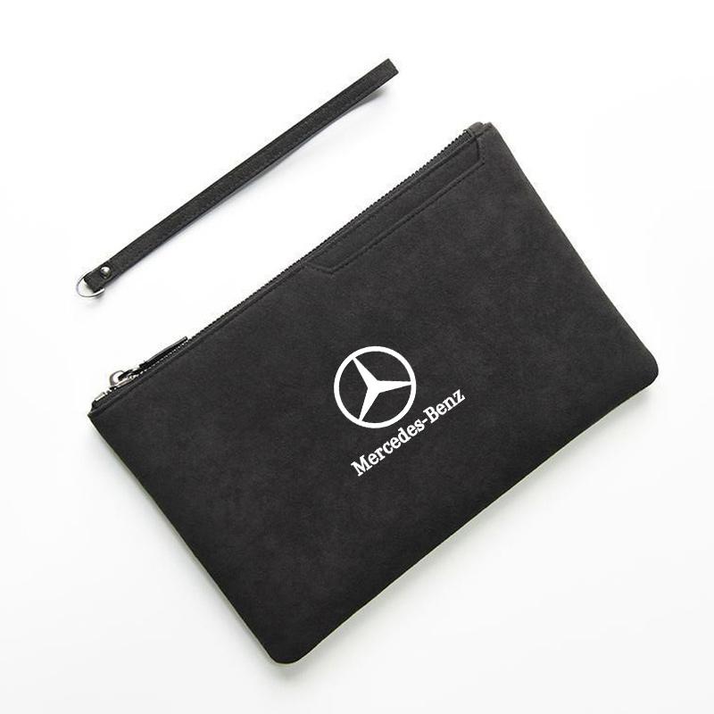 JVC4 Suede Car Driving Document Bag Credit Cards Storage Bag ID Cover For Mercedes Benz W204 W205 W212 W213 W221 GLA GLC CLK GLA AMG