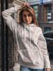 Women's casual sweatshirt with pink floral vine print on light pink color casual fashion hooded sweatshirt