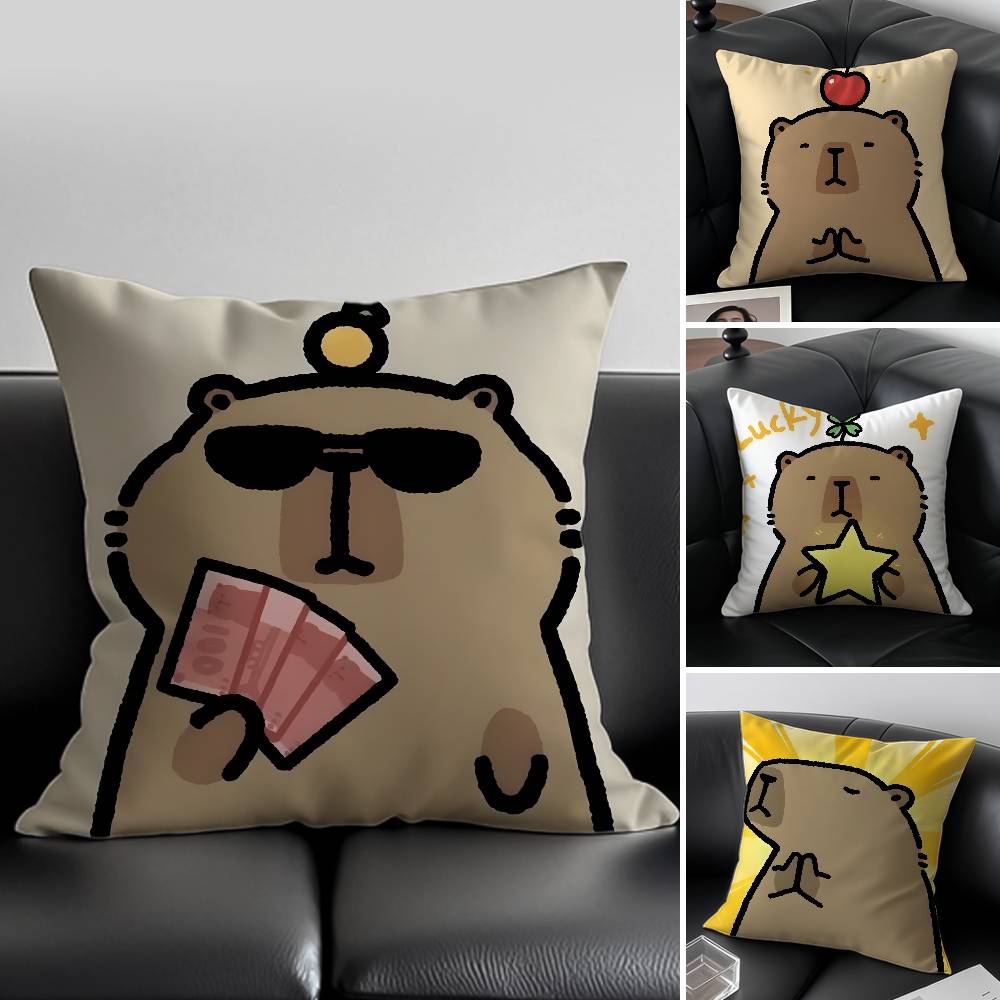 Милый мультяшный компаньон Капибара Наволочка Антипылевой клещ Наволочка Невидимая молния Шелковистый короткий плюш Чехол для диванной подушки