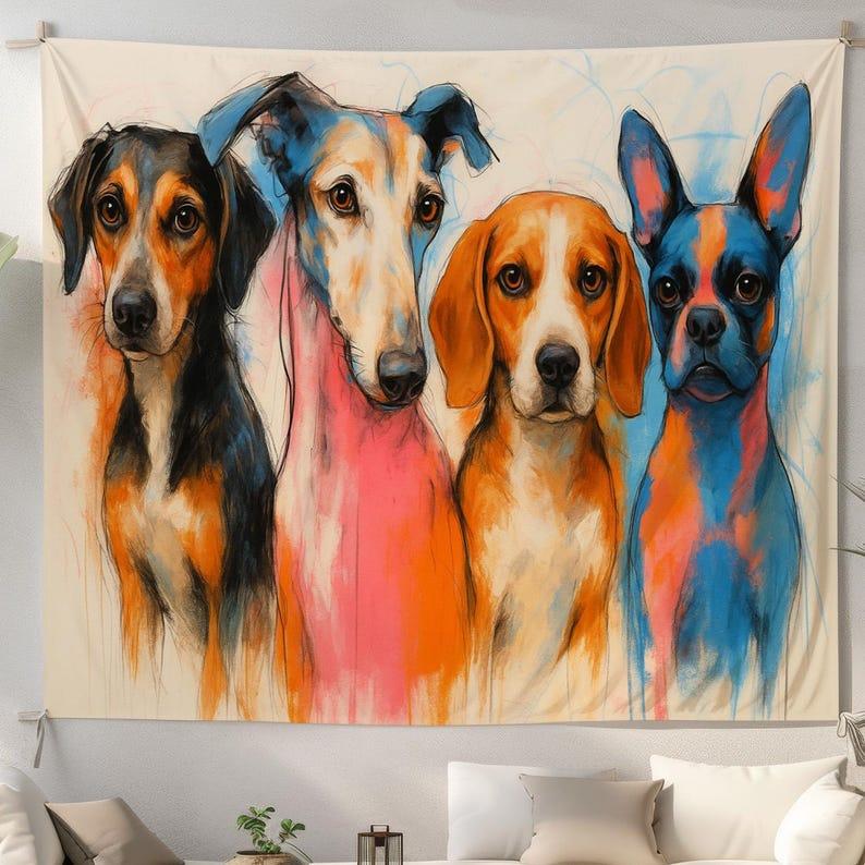 Colorful dog portraits tapestry
