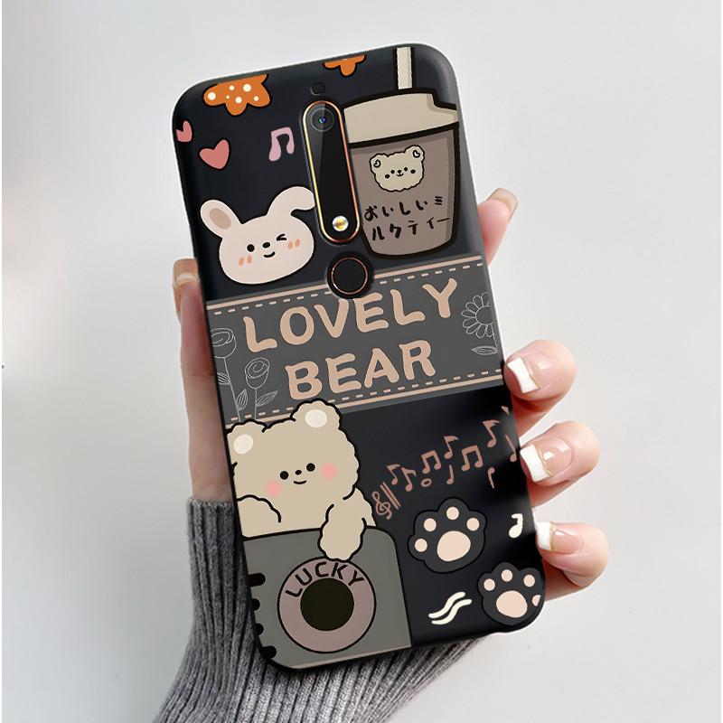 Cute Case For Nokia 6.1/Nokia 6.1 Plus/Nokia X6/Nokia6 Capa Printing Shell Protective Cover Soft Silicone Cartoon Black Casing