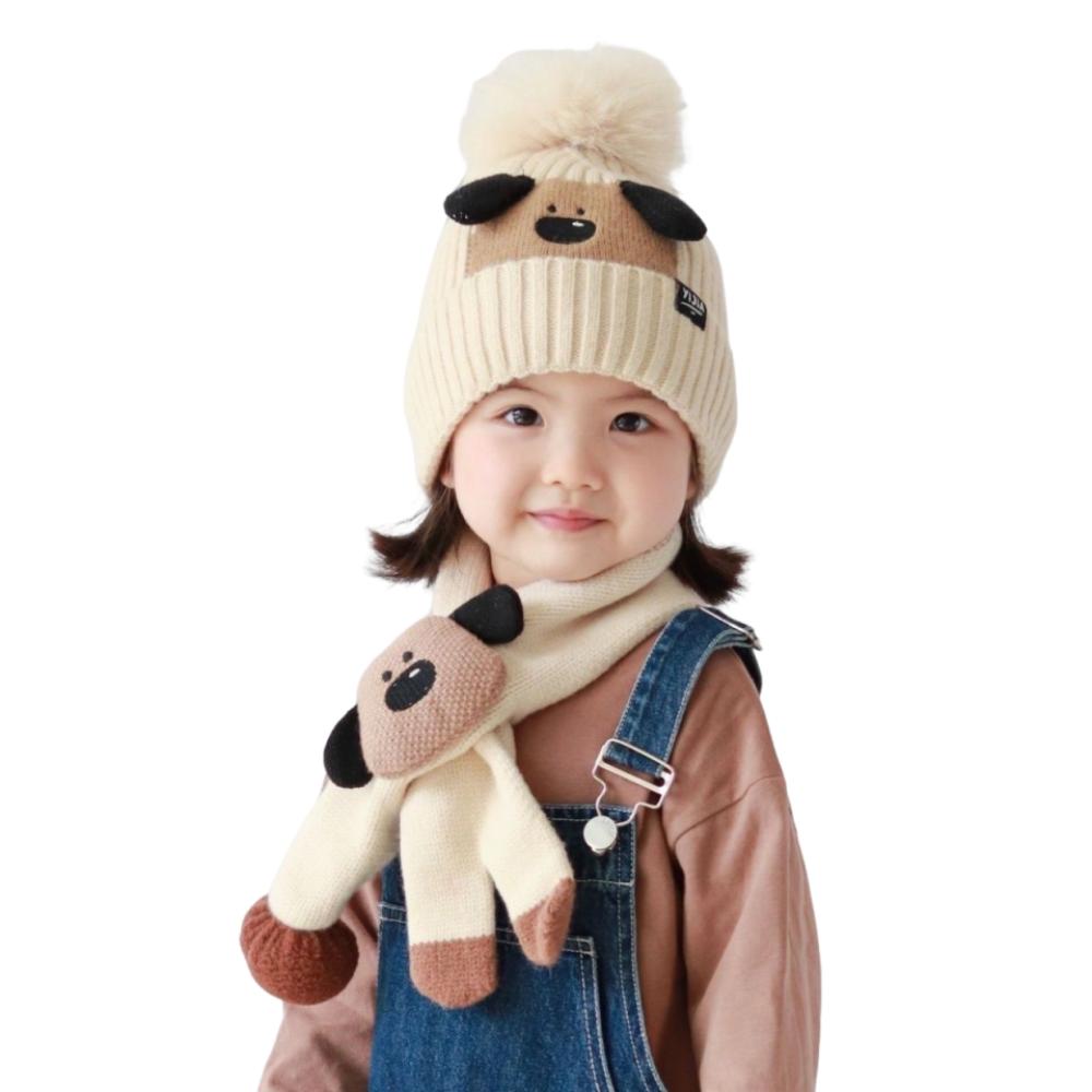 2Pcs Thickened Knitted Beanies Hat Kawaii Kid Pullover Cap Fashion Cartoon Warm Scarf Infant