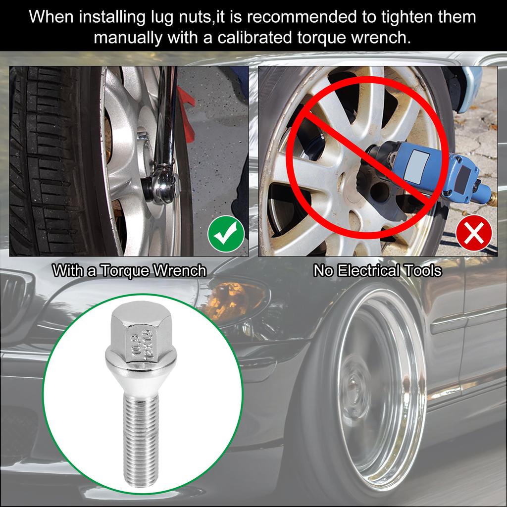 uxcell Wheel Bolts Taper Wheel Bolts Lag Nuts Chrome Wheel Stud Set M12 X 1.5 8pcs