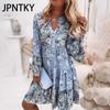 JPNTKY Women's Fashion Autumn Winter Long Sleeve Floral Print V-Neck Casual Dresses