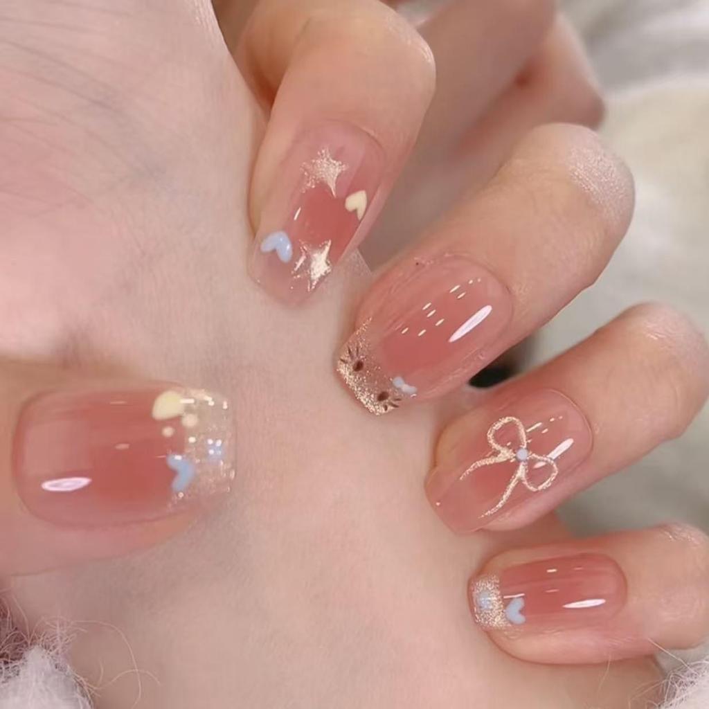 3D Bow & Heart Red Polka Dot Wearable Nail Art Stickers - Long Thin Girly Design