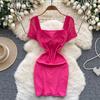 Летние женские квадратный воротник короткий рукав мини сексуальные клубные вечерние облегающие платья-футляры