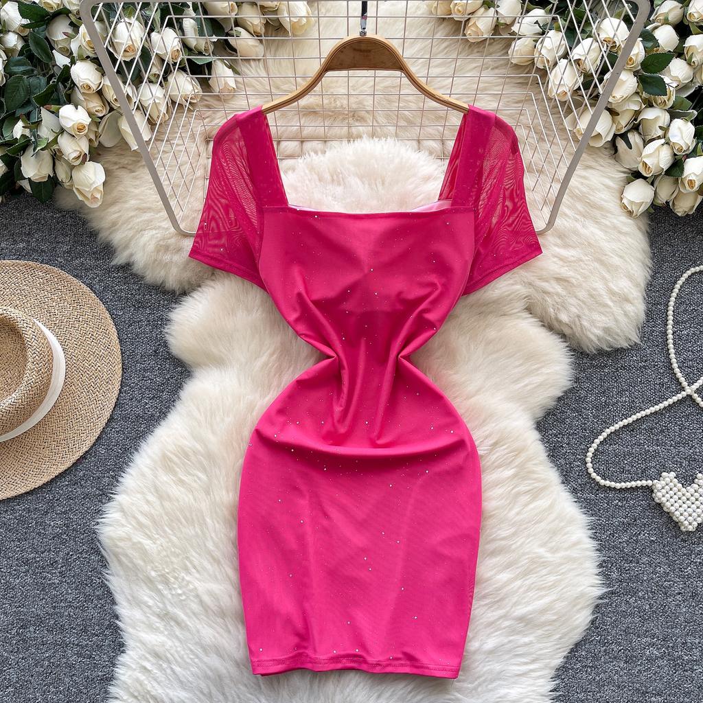 Летние женские квадратный воротник короткий рукав мини сексуальные клубные вечерние облегающие платья-футляры