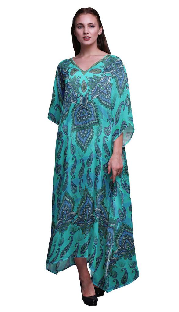 Phagun Floral & Paisley Ladies Plus Size Kaftan Summer Wear Beach Coverup Kimono