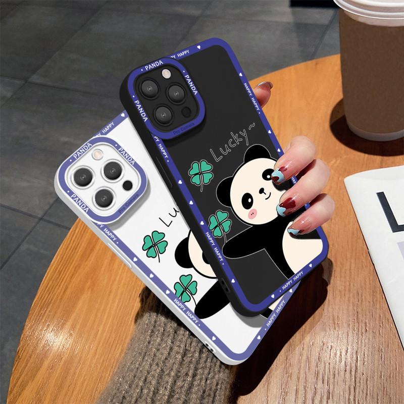 For iPhone 16 15 14 Pro Max Redmi Note 13 12 Pro Samsung S25 S24 Ultra A13 A14 A15 A16 Full Camera Protect Soft Silicone Panda Pattern Casing