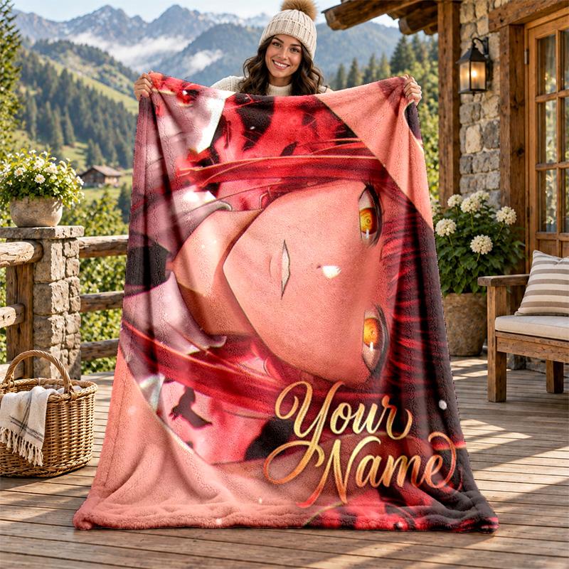 Chainsaw Man Custom Name Flannel Blanket Personalized Soft Warm Plush Throw Blanket Customized Gift for Family Friends