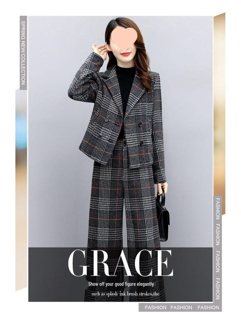 Women's Plus Size Wool Suit: Autumn/Winter 2025, Two-Piece Set with High-Waist Wide-Leg Pants