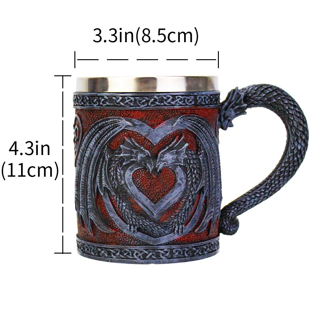 Medieval Double Dragon Wine Goblet Stainless Steel Beer Cup Drinking Vessel Double Dragon Heart Goblet/Mug Halloween Gift