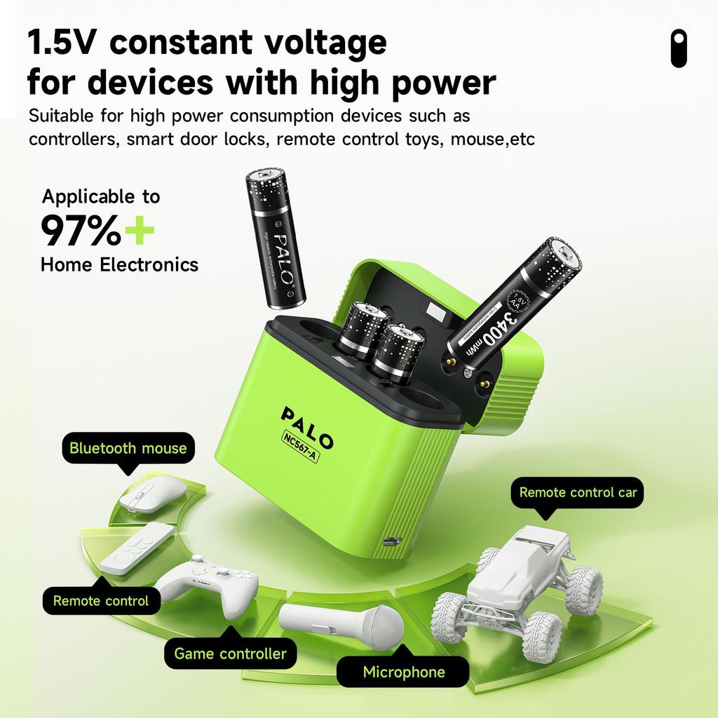 PALO Аккумуляторные литиевые батарейки AA 1,5 В 3400 мВт·ч 1,5 В литий-ионные батарейки AA Интеллектуальный зарядный бокс с дата-кабелем TYPE-C