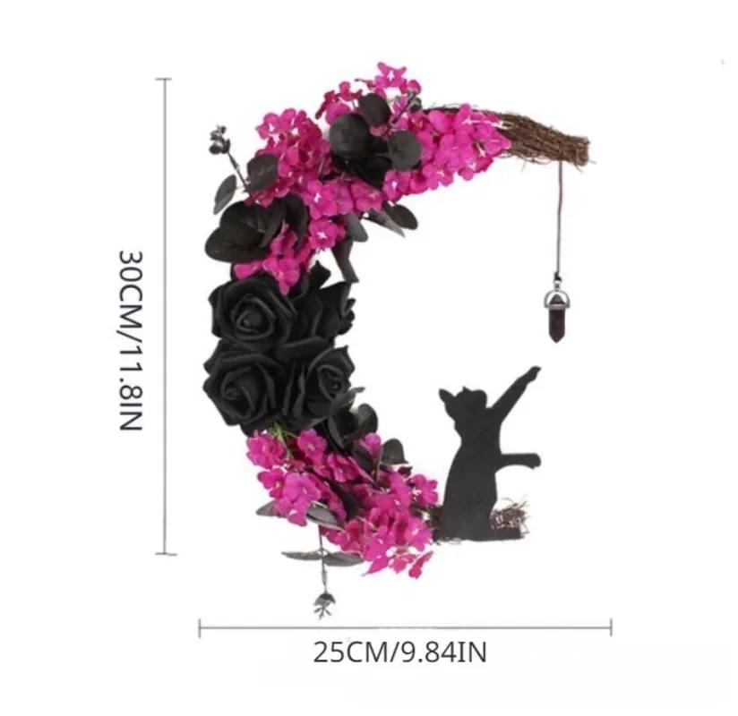 Xiaomi Halloween Black Cat Rose Moon Door Wreath Front Door Hanging Wreath Holiday Party Decor Pendant Accessories