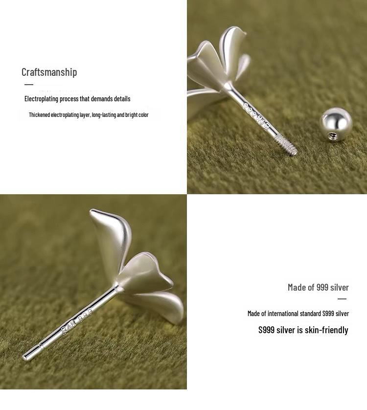 Серьги-пусеты из стерлингового серебра 999 пробы в виде неправильных цветов для женщин - Милые серьги на винтах в сладком стиле