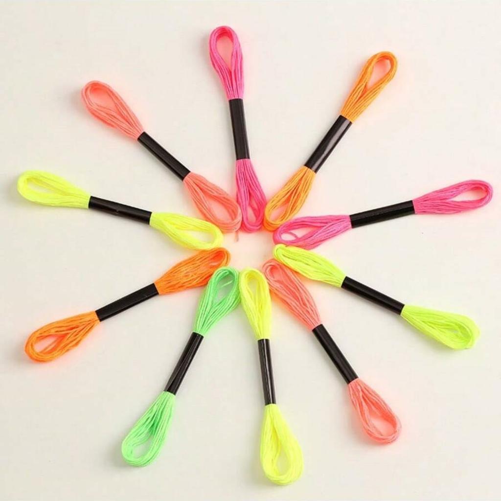 12pcs Cross Stitch Embroidery Floss Dyeing Line Threads Fluorescent DIY Weave Bracelet String Sewing Threads For Embroidery