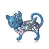 Lovely Enamel Cat Brooch Women Rhinestone Flower Animal Corsage Pins Gifts