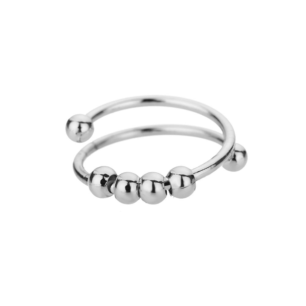 Spiral Bead Relieve Anxiety Open Ring, Minimally Designed for Men and Women with Rotating Bead Ring Jewelry