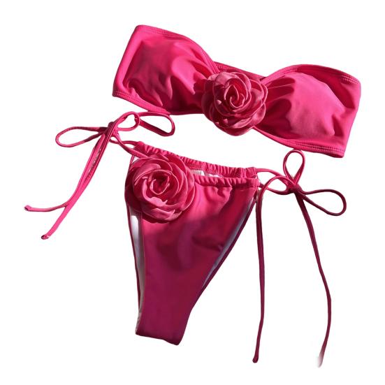2 шт./компл. женский сексуальный комплект бикини с цветочным декором, бюстгальтер-бандо, трусы для плавания на шнуровке, комплект однотонного быстросохнущего купальника, пляжная одежда