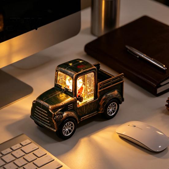 Vintage Christmas Decoration Retro Pickup Truck Night Light with Snow Lantern, Battery Decorative for Kids Operated LED Lamp Home Bedroom, Holiday