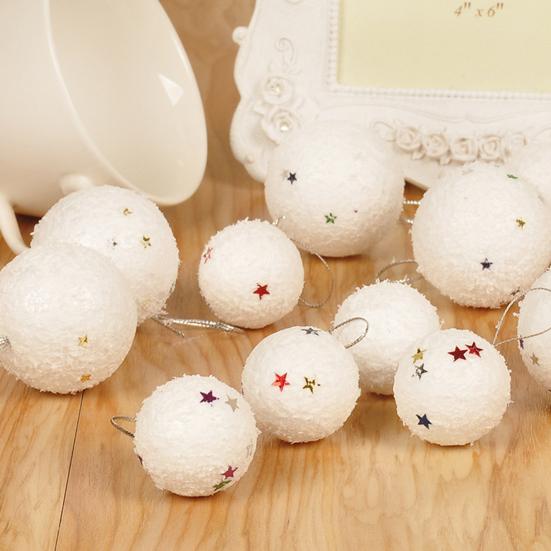 Yousheng 6 шт. Рождественские шары из белой пены, рождественские шары со звездами и блестками, небьющиеся, легкие подвесные шары для украшения елки, декор для праздничной вечеринки