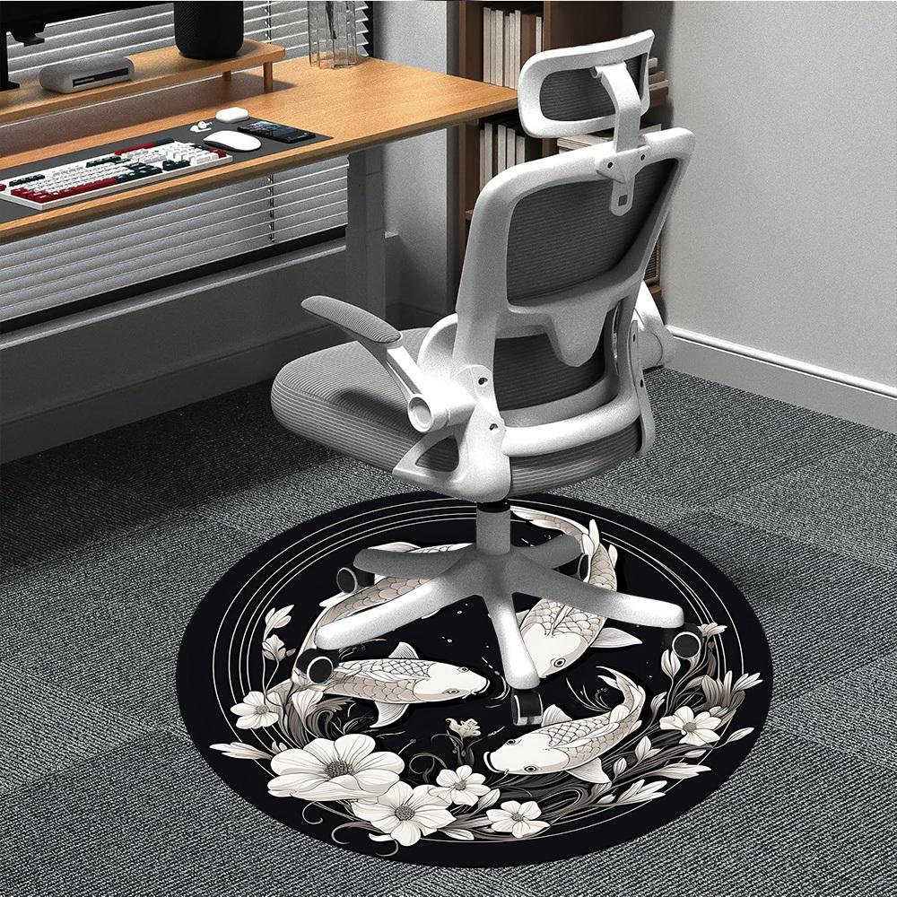 1pc Koi Fish Circle Chair Carpet for Office, Round Non Slip Durable Large Size Office Carpet, Suitable for Office