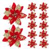 12Pcs Glitter Poinsettia Christmas Ornaments with Clips Stems Artificial Flowers for Xmas Tree Wedding Party Wreath Decoration