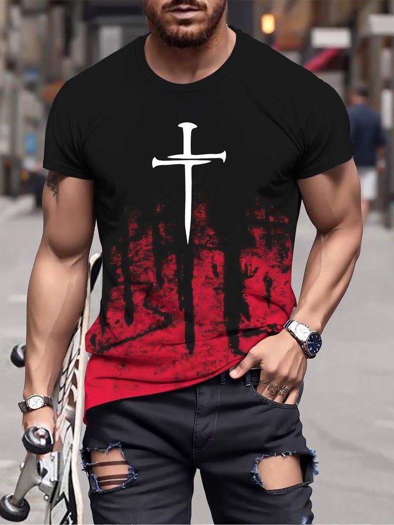 Мужская футболка с 3D-принтом Christian Cross Pattern, удобная футболка с рисунком, летняя одежда, наряды, топы Ropa Mans