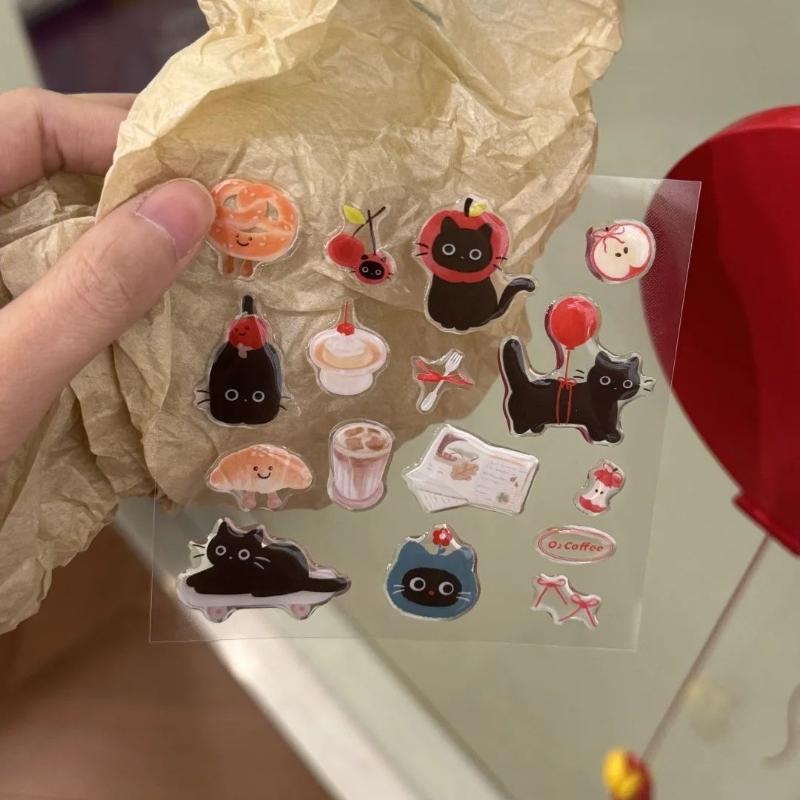 1 лист 3D эпоксидной смолы прозрачные наклейки милый мультяшный черный кот желе рельефная наклейка DIY чехлы для телефонов ноутбуки планшеты декор
