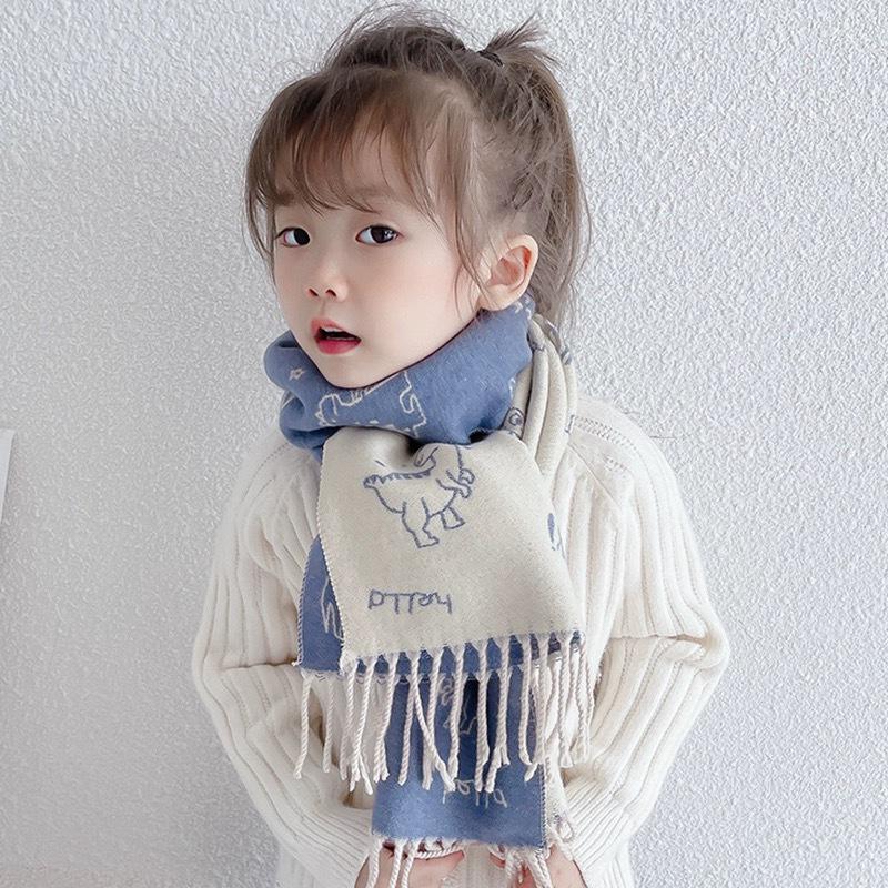 Double-Sided Imitation Cashmere Kids' Scarf – Warm Cartoon Tassel Shawl for Boys & Girls