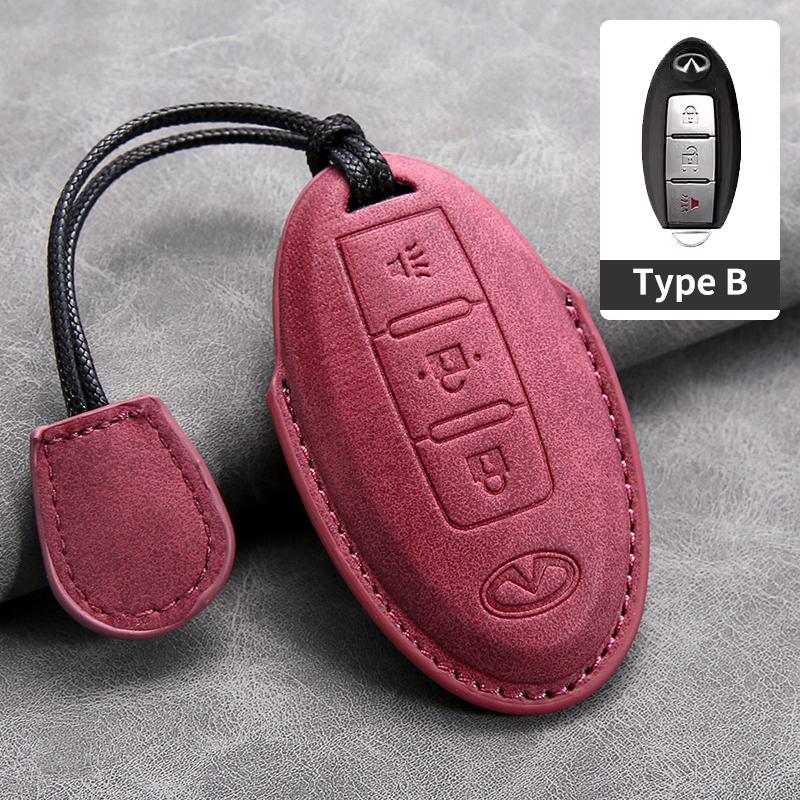 Leather Car Key Cover Case for Infiniti Q50L QX50 QX60 QX55 Q70 Q70L Q30 QX30 QX70 ESQ XQ80 XQ60 Q60S Car Key Rope Keyring