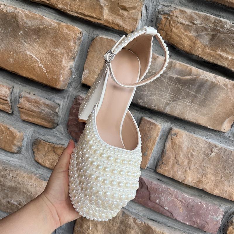 Модный бренд Ручная работа Инкрустированные жемчугом/стразами Сандалии Свадебные Туфельки для невесты Вечеринка Бант Ночной клуб Танцы на пилоне Высокий каблук Размер 42