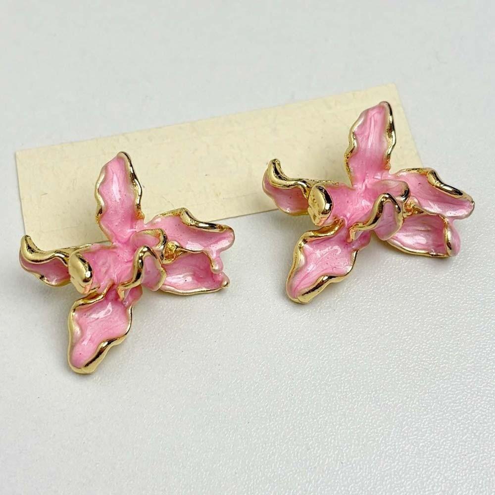 1 pair Luxury Golden and Silver Earrings Temperament Metal Flower Ear Studs Party
