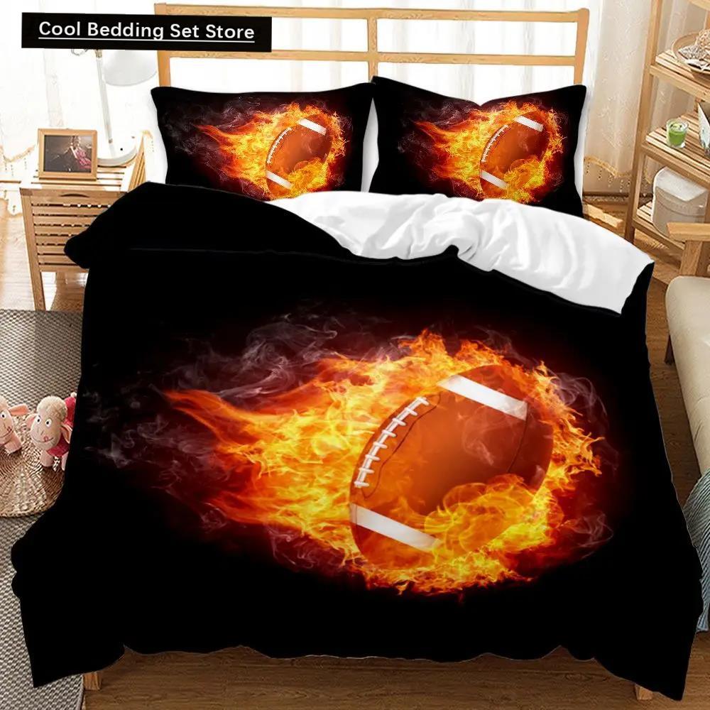Футбольный комплект постельного белья Футбол с огнем Комплект постельного белья для подростков Футбольный комплект постельного белья Double Queen King Size из полиэстера