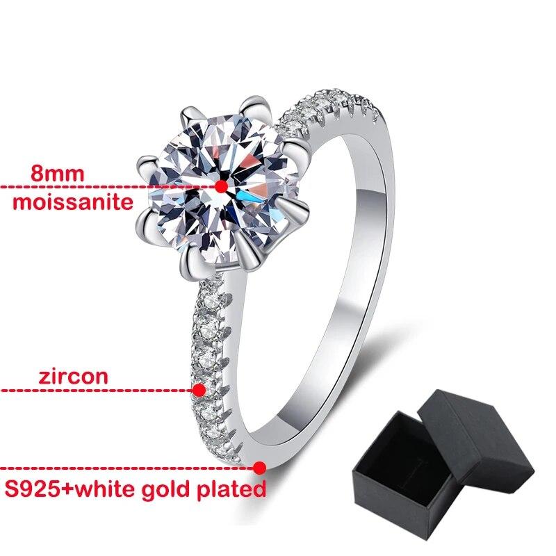 Сертифицированное кольцо с муассанитом 2 карата для женщин, белое позолоченное ювелирное изделие класса люкс, стерлинговое серебро S925, обручальное кольцо, подарок