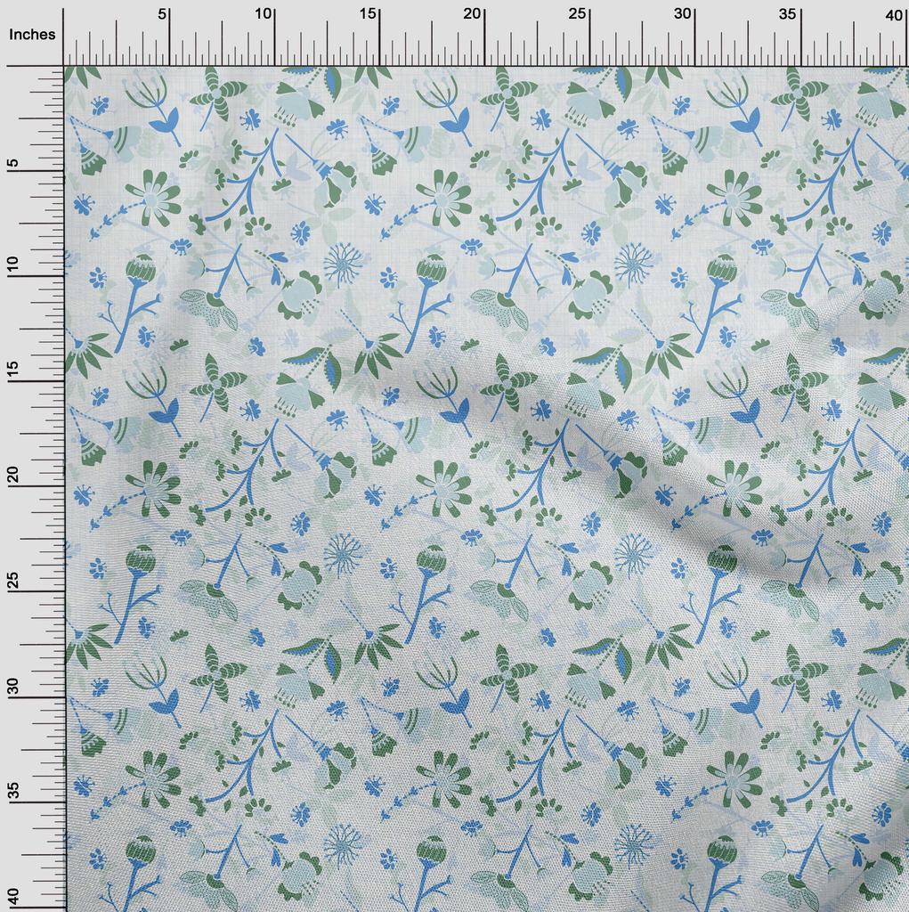 oneOone Cotton Flex Blue Fabric Florals Diy Clothing Quilting Fabric Print Fabric By Yard 40 Inch