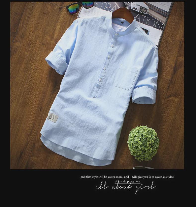 Летняя мужская рубашка из белого льна 2023 года — короткий рукав, красивый тренд