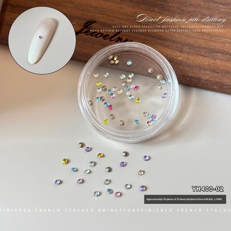 1 Box Mixed-Size Mini Pointed-bottom Round Nail Rhinestone Shiny Luxury Nail Crystal DIY Nail Art Decoration Gems Accessories