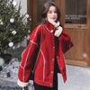 Красная шерстяная хлопковая зимняя женская куртка Parker Cotton Patchwork с утолщенным бархатом в уличном стиле в американском винтажном стиле из хлопка