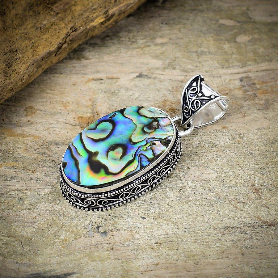 Abalone Shell Gemstone Handmade 925 Sterling Silver Jewelry Pendant 2.05" M-159